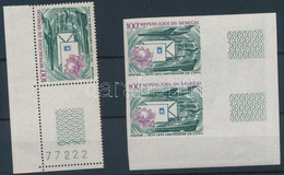 ** 1974 100 éves Az UPU Mi 557 Fogazott Bélyeg + Vágott ívsarki üresmezős Pár - Sonstige & Ohne Zuordnung