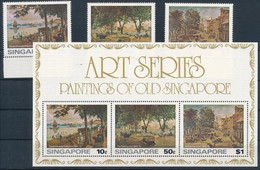 ** 1976 Festmények A Szingapúri Nemzeti Múzeumból ívszéli Sor + Blokk, Paintings From The Singapore National Museum Marg - Other & Unclassified