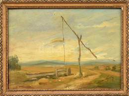 Ascher (Ács) Ágoston (1889-1947): Gémeskút. Olaj, Karton, Jelzett. Kissé Sérült üvegezett Keretben, 22×30,5 Cm - Altri & Non Classificati