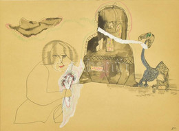 Lisziák Elek (1939-2007): Az Idomár, 1967. Akvarell, Tus, Ceruza, Alufólia, Papír, Jelzett. Hátoldalán Autográf Feliratt - Sonstige & Ohne Zuordnung