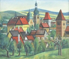 Németh János (1937-): Kőszeg Látképe. Olaj, Vászon, Jelzett. Fa Keretben, 60x80cm / János Németh (1937-): Panorama Of Kő - Sonstige & Ohne Zuordnung