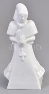 Herendi Porcelán Imádkozó Asszony, Fehér Mázas, Jelzett, Hibátlan, M: 13 Cm - Altri & Non Classificati