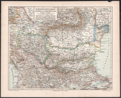 Cca 1900 Rumänien, Bulgarien, Serbien Und Montenegro, 1:3 500 000, Meyers Konv. Lexikon, Szakadással, 24×30 Cm - Autres & Non Classés