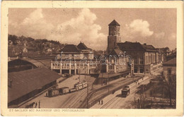 T2/T3 1916 St. Gallen, Bahnhof, Postgebäude / Railway Station, Post Office, Trams (EK) - Ohne Zuordnung