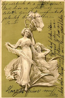 T2 Ladies, Flower, Art Nouveau, Emb. Litho - Ohne Zuordnung