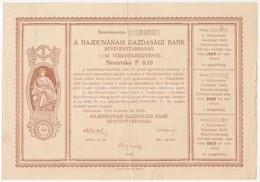 Hajdunánás 1926. "Hajdunánási Gazdasági Bank Részvénytársaság" 1/50 Töredékrészvénye 0,10P-ről, Szelvényekkel, Hátlap Ké - Unclassified