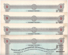 Budapest 1941. "Magyar Czukoripar Részvénytársaság" 5 Részvénye Egyenként 100P-ről (4x) Sorszámkövetők, Szelvényekkel, S - Unclassified