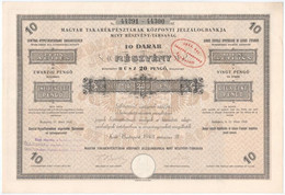 Budapest 1943. "Magyar Takarékpénztárak Központi Jelzálogbankja" 10db Részvénye 200P-ről, Szárazpecséttel, Felülbélyegzé - Unclassified