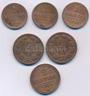 1851B 1kr Cu + 2kr Cu + 1861B 4kr Cu + Ausztria 1851A 1kr Cu (2x) + 1861A 4kr Cu T:2-,3 - Non Classificati