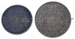 1915KB 1K Ag "Ferenc József" + 1848KB 20kr Ag "V. Ferdinánd" Jelvénnyé Alakítva T:2,2- Patina Adamo K5.1, B5 - Non Classificati