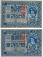 Ausztria 1919. (1902) 1000K, Függőleges "DEUTSCHÖSTERREICH" Felülbélyegzéssel, Mindkét Oldal Német (2x) T:III Austria 19 - Ohne Zuordnung