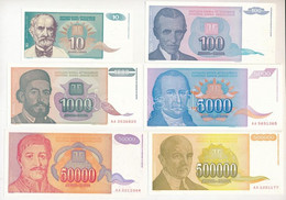 Jugoszlávia 1994. 10D + 100D + 1000D + 5000D + 50.000D + 500.000D (6xklf) T:I,I-  Yugoslavia 1994. 10 Dinara + 100 Dinar - Non Classificati