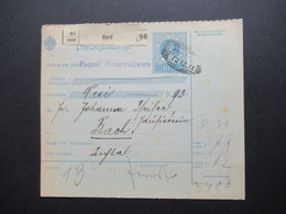 Österreich 1911 Post Begleitadresse Paketkarte Nachnahme Hard Nach Bach Strichstempel Hard Inhalt Paquet Baumwollware - Brieven En Documenten