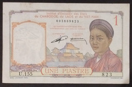 French Indochine Indochina Vietnam Viet Nam Laos Cambodia 1 Piastre VF Banknote Note 1953 - Pick # 92 / 2 Photos - Indochine