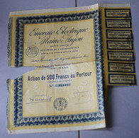 Action De 500 Francs Au Porteur Energie Electrique Maine-Anjou Le Mans 7 Coupons 1925 (manque Visible) - Elettricità & Gas