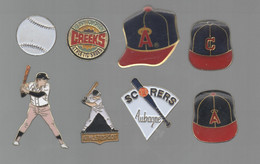 PINS PIN'S SPORT BASEBALL 725  CASQUETTE JOUEURS  SCORERS  AUBAGNE   LOT 8 PINS - Béisbol