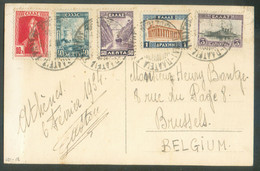 PPC (ATHENES LE PARTHENON) Franked 5 Colours 5 Drchmes Canc. PLATEIAS 6 Feb. 1934 To Brussles (BE) Very Fresh .  TB  - 1 - Storia Postale