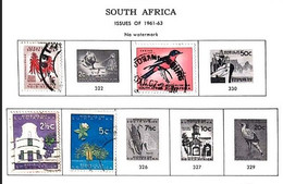 A) 1961-63, SOUTH AFRICA, WITH CANCELLATIONS CORAL TREE, RED BREASTED BUBU, GREAT CONSTANCIA, AFRICAN BAOBAB; BLACK AND - Unused Stamps
