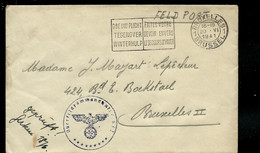Enveloppe (Entière) Obl. 20/06/1941 En FELD POST Pour Bruxelles + Censure Allemande - Zonder Portkosten