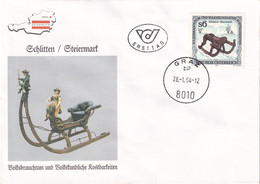 A8424- ERSTTAG, CHILDREN'S SLEDGE,REPUBLIK OESTERREICH 1994 GRAZ USED STAMP ON COVER - Covers & Documents