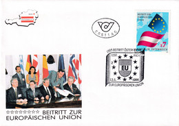 A8430- ERSTTAG,AUSTRIA JOIN THE EUROPEAN UNION, REPUBLIK OESTERREICH 1995 WIEN USED STAMP ON COVER - Cartas & Documentos
