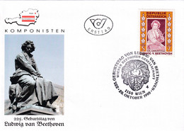 A8438- LUDWIG VAM BEETHOVEN MUSICIAN STATUE REPUBLIK OESTERREICH 1995 WIEN USED STAMP ON COVER - Music