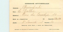 Quimperlé * Dispensaire Anti Tuberculeux Me LE GALLIC 10 Rue Du Couedic * Carte De Membre Ancienne - Quimperlé