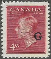 Canada. 1950 KGVI. Official. 4c Carmine MH. SG O182 - Overprinted