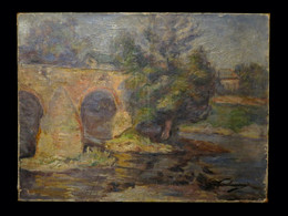 [IMPRESSIONNISME RIVIERE PONT] GAUBUSSEAU - Huile Sur Toile Signée Et Datée : Paysage à La Rivière Et Au Pont. - Huiles