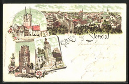 Lithographie Stendal, Rathaus Mit Roland, Nachtigal-Denkmal - Stendal