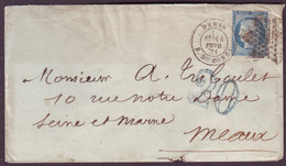 SEINE - LSC - Tàd (1530) PARIS B. DE BONDY + Etoile Pleine / N° 37 + Taxe DT "20" Bleue (allemande, Typ6) Pour Meaux (ZO - Krieg 1870