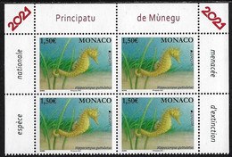 MONACO  -EUROPA 2021 - "FAUNA NACIONAL EN PELIGRO DE EXTINCIÓN - ENDANGERED NATIONAL WILDLIFE"- BLOQUE De 4 - CB - SUP - 2021