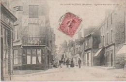 (53) VILLAINES-LA-JUHEL . Eglise Et Rue St Nicolas  (Grand Café FLEURY / Ets Ragot) - Villaines La Juhel
