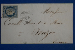 U16 FRANCE BELLE LETTRE 1852 FONTENAY  POUR  JONZAC  + N 4 .  +AFFRANCHISSEMENT INTERESSANT - 1849-1850 Ceres