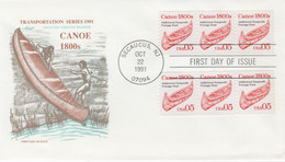 Sc#2454, Six 5c Canoe Coil Stamps Transportation Series 1991 First Day Of Issue Cover - 1991-2000