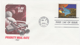 Sc#2543, $2.90 Futuristic Space Shuttle, Space Exploration Priority Mail Rate 1993 First Day Of Issue Cover - 1991-2000