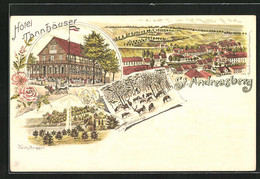 Lithographie St. Andreasberg /Harz, Hotel Tannhäuser, Panoramablick Auf Den Ort - St. Andreasberg