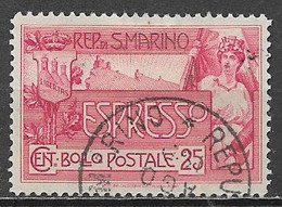 SAN MARINO 1907 ESPRESSI ALLEGORIA E VEDUTA DI SAN MARINO SASS. 1 USATO VF - Francobolli Per Espresso