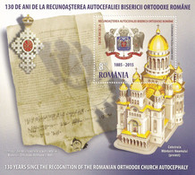 130 YEARS SINCE THE RECOGNITION OF THE ROMANIAN ORTHODOX CHURCH AUTOCEPHALY BLOCK ROMANIA MNH 2015 - Christentum