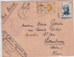 MADAGASCAR - 1946 - GENDARMERIE De TANANARIVE ! - ENVELOPPE FM AVION => VILLEURBANNE - - Storia Postale