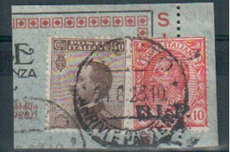 REGNO B.L.P. 1923 10 C.II I TIPO N. 13+ 40 C. SU FRAMMENTO FIRMATO VIGNATI/RAYBAUDI - Used