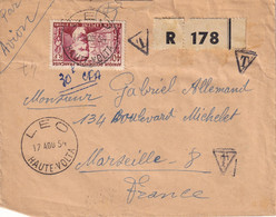 AOF - Lettre Recommandée Taxée De Léo Du 17/8/54 Pour Marseille - Covers & Documents