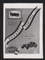 Pub Papier 1947 Voiture Automobile BUGATTI Voitures Automobiles - Pubblicitari