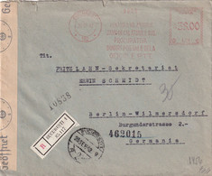 ROUMANIE 1942 LETTRE CENSUREE  EMA DE RECOMMANDE DE BUCAREST AVEC CACHET ARRIVEE BERLIN - Lettres 2ème Guerre Mondiale
