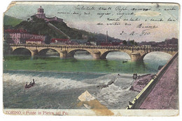 10.501 - TORINO PONTE IN PIETRA SUL PO DISEGNATA ANIMATA 1910 - Fiume Po