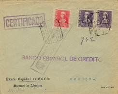 1939 , CÁDIZ , ALGECIRAS - CÓRDOBA , SOBRE DEL BANCO ESPAÑOL DE CRÉDITO CERTIFICADO , CENSURA , AMBULANTE , LISTA - Briefe U. Dokumente