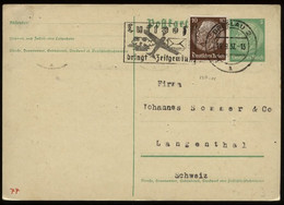 3. Reich - DR GS Postkarte : Gebraucht Mit Werbestempel Luftpost Breslau - Langenthal Schweiz 1937 , Bedarfserhaltung. - Brieven En Documenten
