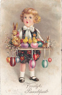 Bella Cartolina Conigli, Pulcini E Bambina Buona Pasqua  Viaggiata 1930 - Easter