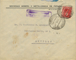 1938, GUERRA CIVIL, SOBRE DE LA SOCIEDAD MINERA Y METALÚRGICA DE PEÑARROYA, CENSURA MILITAR PEÑARROYA - PUEBLONUEVO - Covers & Documents