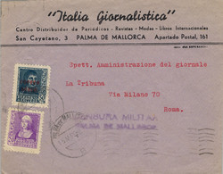 1939 , BALEARES , PALMA DE MALLORCA - ROMA , SOBRE CIRCULADO , CENSURA MILITAR , LLEGADA , ED. 845 , 855 - Storia Postale